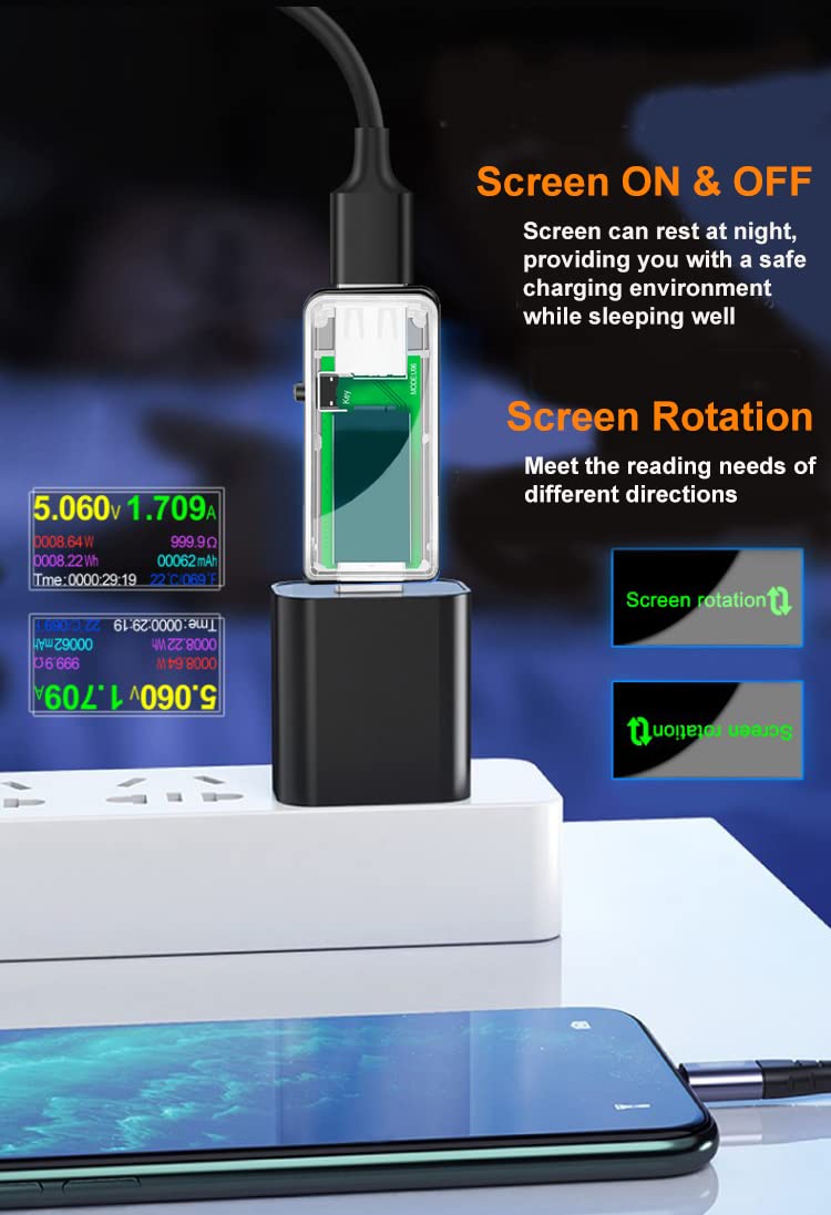 Eversame USB 3.0 Tester, Eversame IPS Color Display Digital Multimeter Voltmeter Current and Voltage Monitor, DC 5.1A/30V/150W Power Meter Tester, Test Speed of Chargers, Cables, Capacity of Power Banks-Clear - Image 4