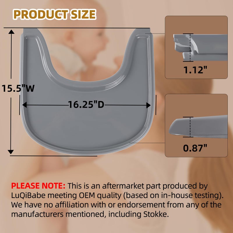 LuQiBabe Baby High Chair Tray Compatible with Stokke Tripp Trapp Chair with Smooth Surface and Strong Suction Power - Made with Food-Safe Plastic (BPA BPS BPF Lead and Phthalate Free) - Grey - Image 2