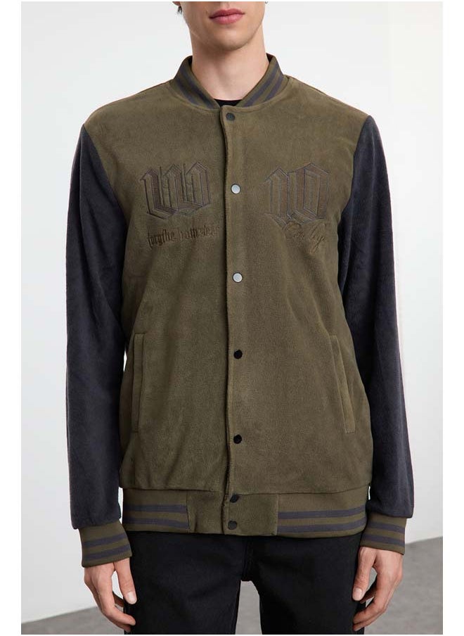 trendyol Khaki Slim Fit Color Block Detailed Fleece Winter Jacket Coat TMNAW25MO00047  - Image 3