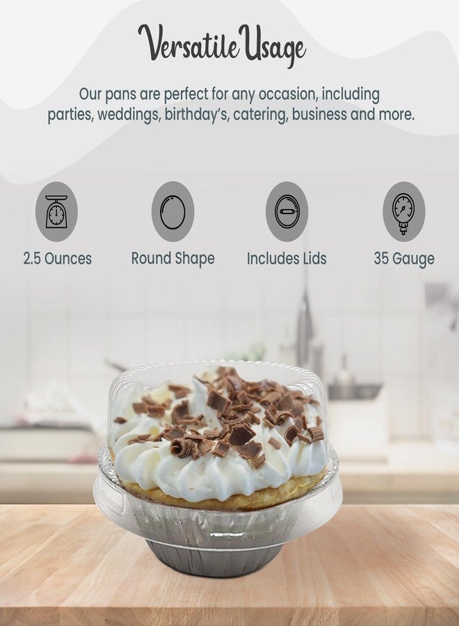 KitchenDance.com KitchenDance Disposable Aluminum Mini Tart Pans with Lid - 3 Inches Round Aluminum Foil Mini Pie Pan, Non-Stick Baking Pan Perfect for Baking, Storing, Preparing Food, #301P, Pack of 100 - Image 2