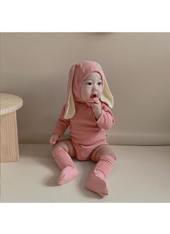 Generic Baby Onesie, Bunny Ears Long Sleeve Crawl Suit, Newborn Bodysuit, Cartoon Crawl Suit, 3 Piece Crawl Suit with Hat and Socks for Newborns with A Height of 66 cm (Pink)  - Image 5