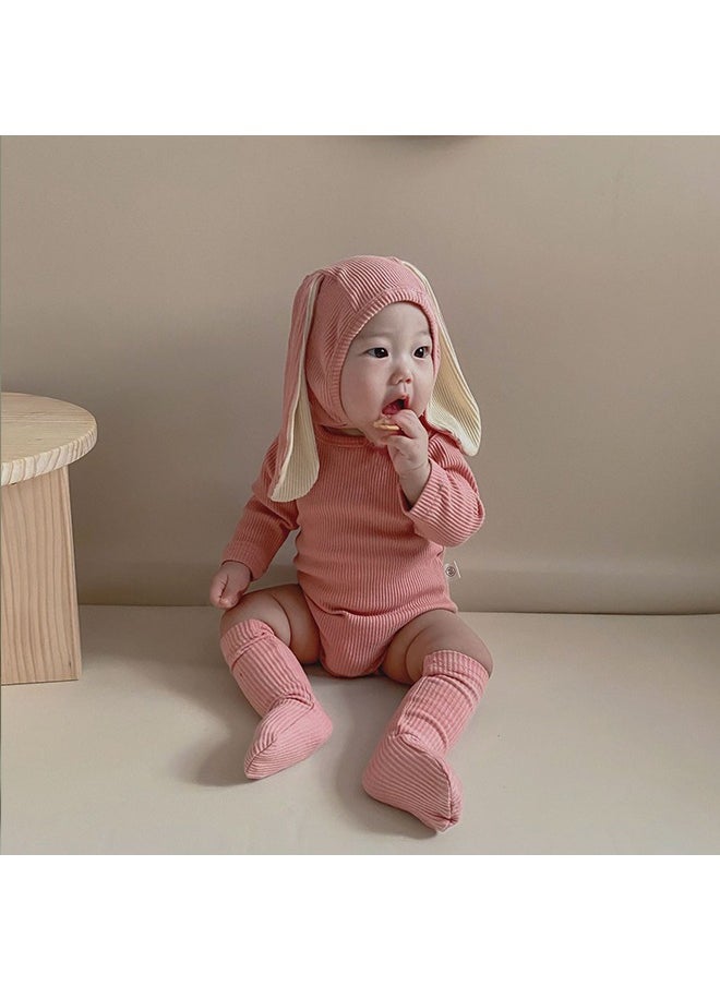 Generic - Baby Onesie, Bunny Ears Long Sleeve Crawl Suit, Newborn Bodysuit, Cartoon Crawl Suit, 3 Piece Crawl Suit with Hat and Socks for Newborns with A Height of 66 cm (Pink) - Image 1