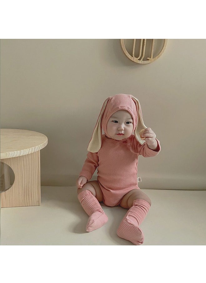 Generic - Baby Onesie, Bunny Ears Long Sleeve Crawl Suit, Newborn Bodysuit, Cartoon Crawl Suit, 3 Piece Crawl Suit with Hat and Socks for Newborns with A Height of 66 cm (Pink) - Image 1