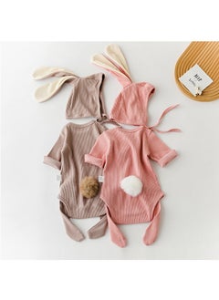 Generic Baby Onesie, Bunny Ears Long Sleeve Crawl Suit, Newborn Bodysuit, Cartoon Crawl Suit, 3 Piece Crawl Suit with Hat and Socks for Newborns with A Height of 66 cm (Pink)  - Image 3