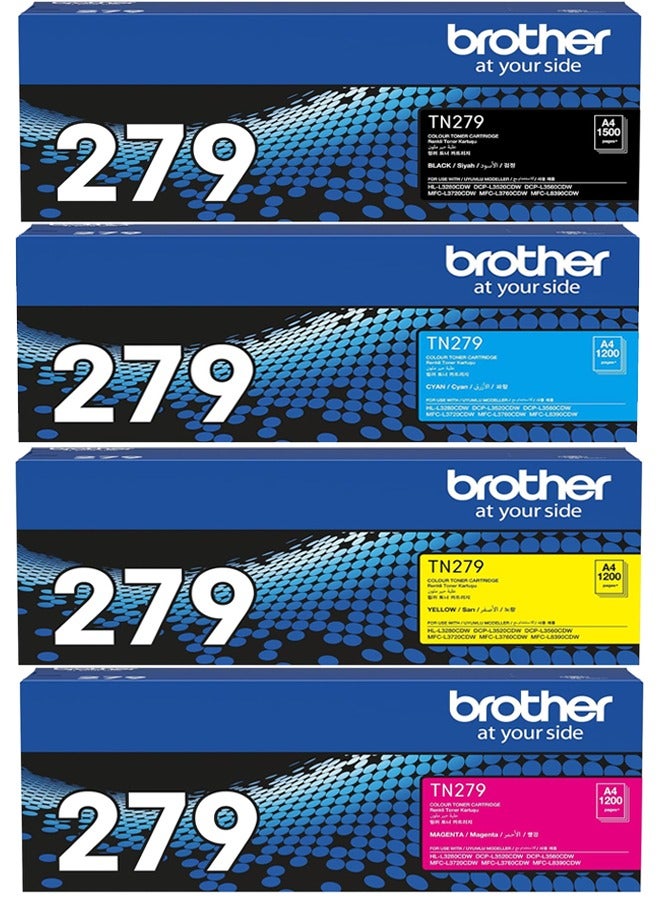 brother Genuine TN-279 Toner Cartridge for HL-L3280CDW, DCP-L3520CDW, DCP-L3560CDW, MFC-L3720CDW, MFC-L3760CDW  Multi Pack Black,Cyan,Yellow,Magenta - Image 1