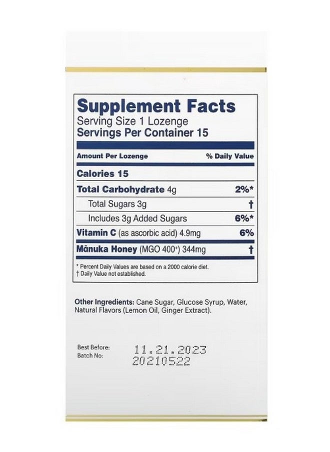 Manuka health - Manuka Honey Lozenges Natural Ginger and Lemon MGO 400 15 Lozenges - Image 1
