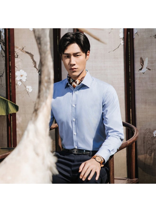 Youngor Men's Shirt Autumn And Winter Youth Men's Casual Formal Warm Long Sleeve Shirt Vlbn129830ffa Dark Blue 42 - Image 1