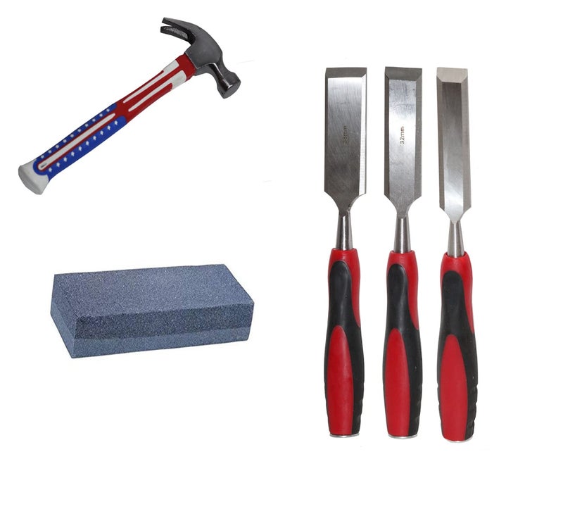 Digital Craft Digital Craft Hand Tools Kit For Home Use Chisel Kit for Woodworking Carving Size 25mm 32mm 38mmClaw HammerCombination Stone 