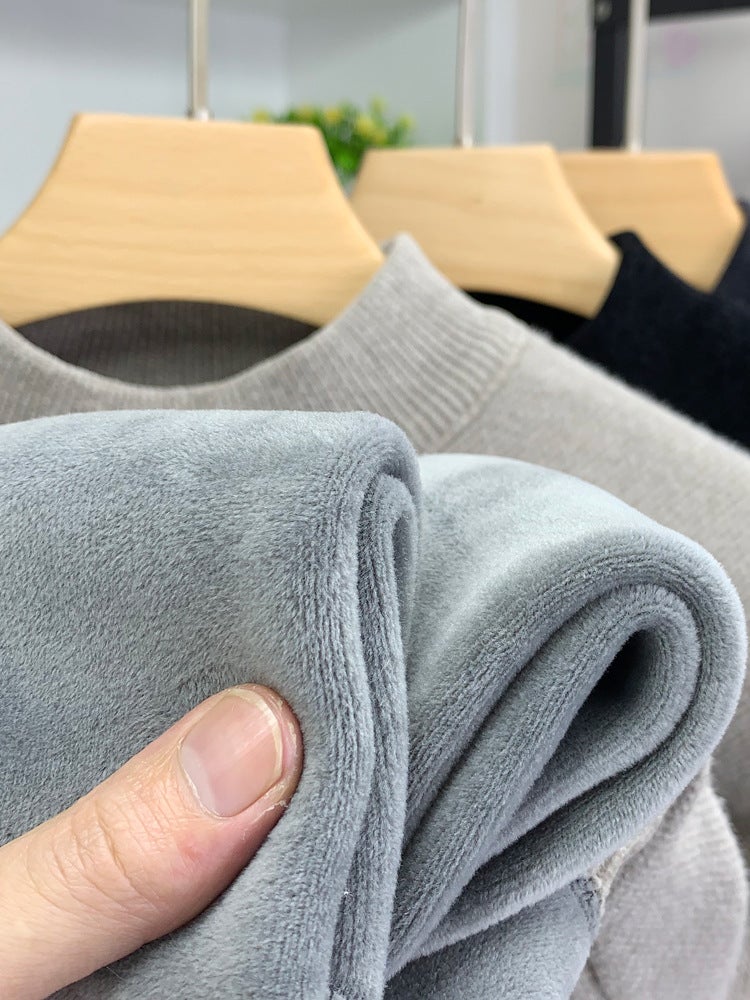1/2 High Collar Winter Knitted Sweater Men Thickened Fleece Warm Top One-piece Fleece Base Shirt Casual Style Middle-aged Dark gray