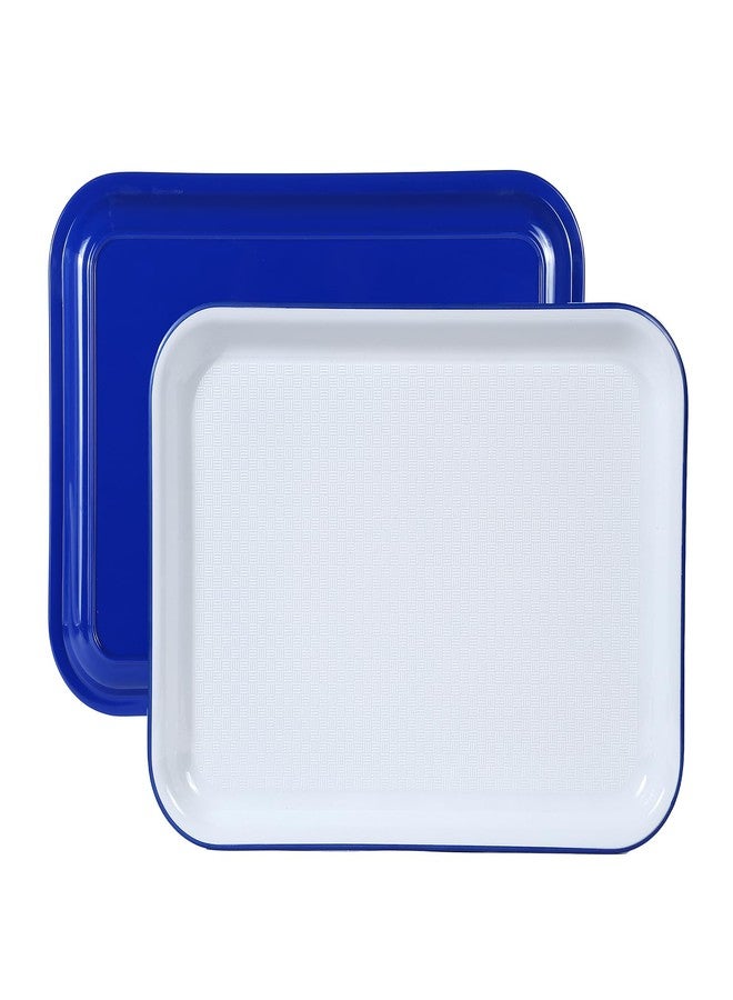 Lechoo Two Tone Grilling Prep and Serve Trays, 14.5” x 11” Plastic Serving Trays for Party, 2pcs White Blue Unbreakable BBQ Platter for Raw and Cooked Food, Serve Appetizers, Fruit, Veggies & Desserts - Image 1