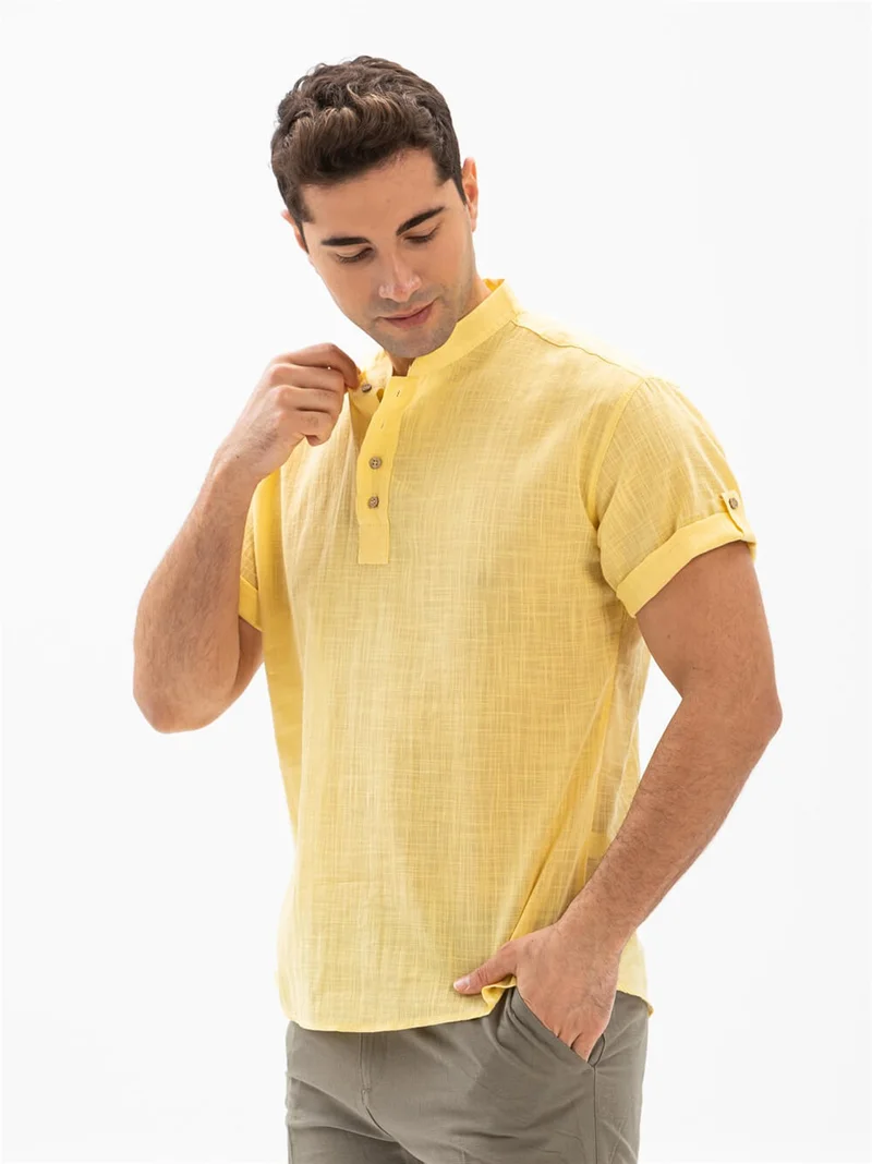 Eliş Şile Bezi Short Sleeve Şile Cloth Bodrum Men's T-shirt Yellow 3073