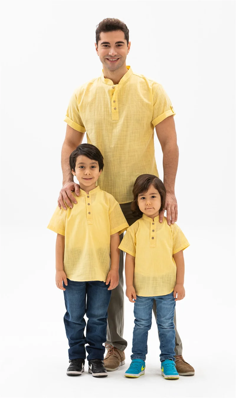 Eliş Şile Bezi Short Sleeve Şile Cloth Bodrum Men's T-shirt Yellow 3073