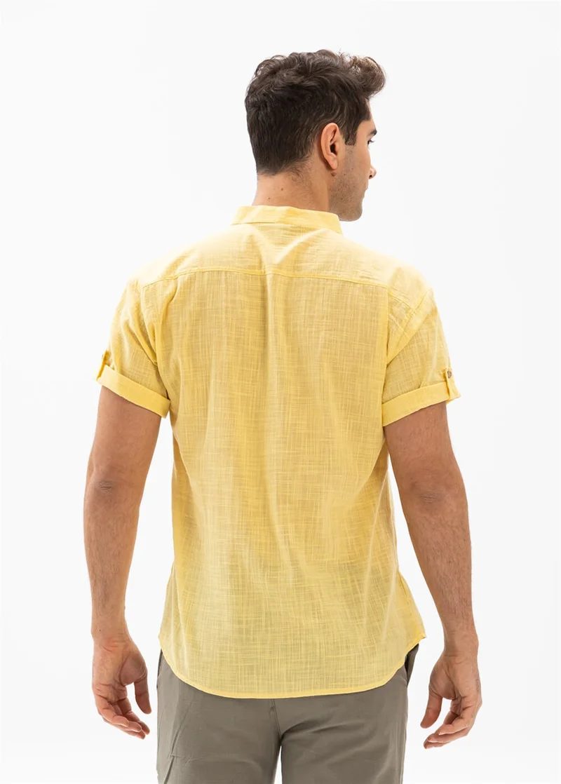 Eliş Şile Bezi Short Sleeve Şile Cloth Bodrum Men's T-shirt Yellow 3073