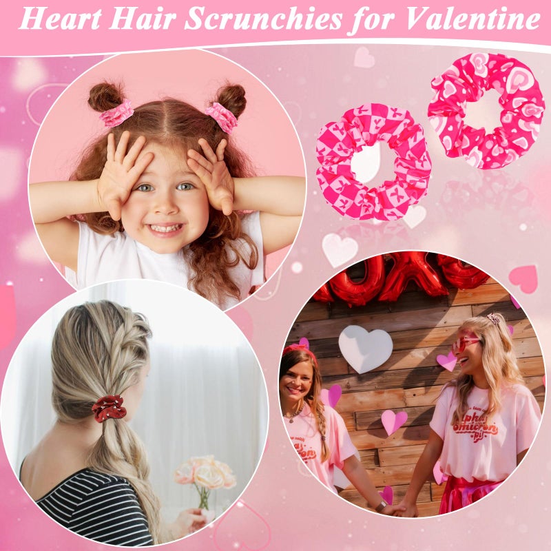 KICOSY 12Pack Valentine's Day Scrunchies Gift Set - Heart & Pink/Red Hair Accessories for Galentines Party, Classroom Exchanges & Gifting - Image 5