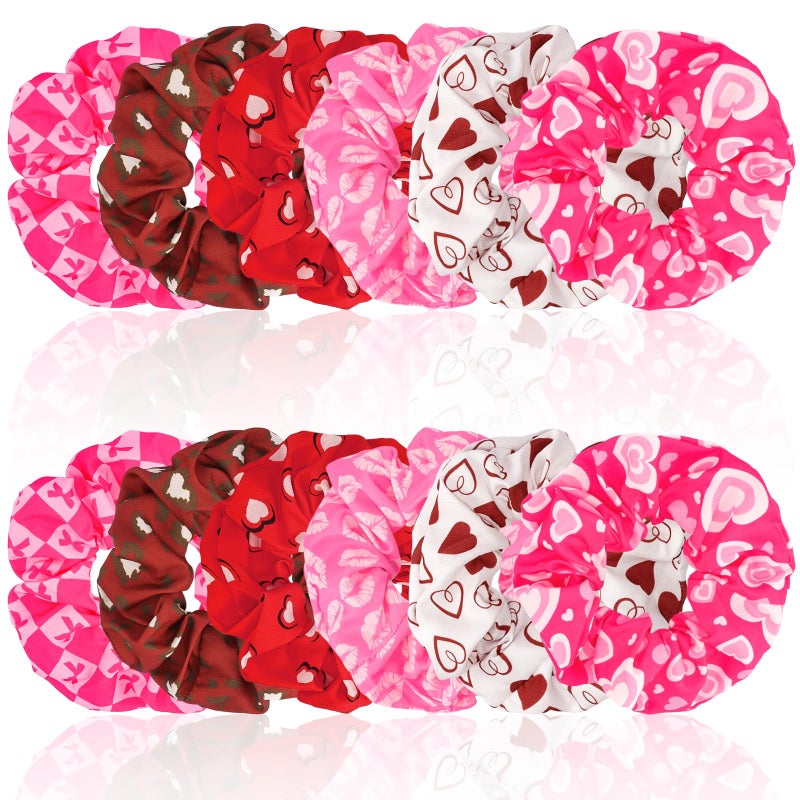 KICOSY 12Pack Valentine's Day Scrunchies Gift Set - Heart & Pink/Red Hair Accessories for Galentines Party, Classroom Exchanges & Gifting - Image 1