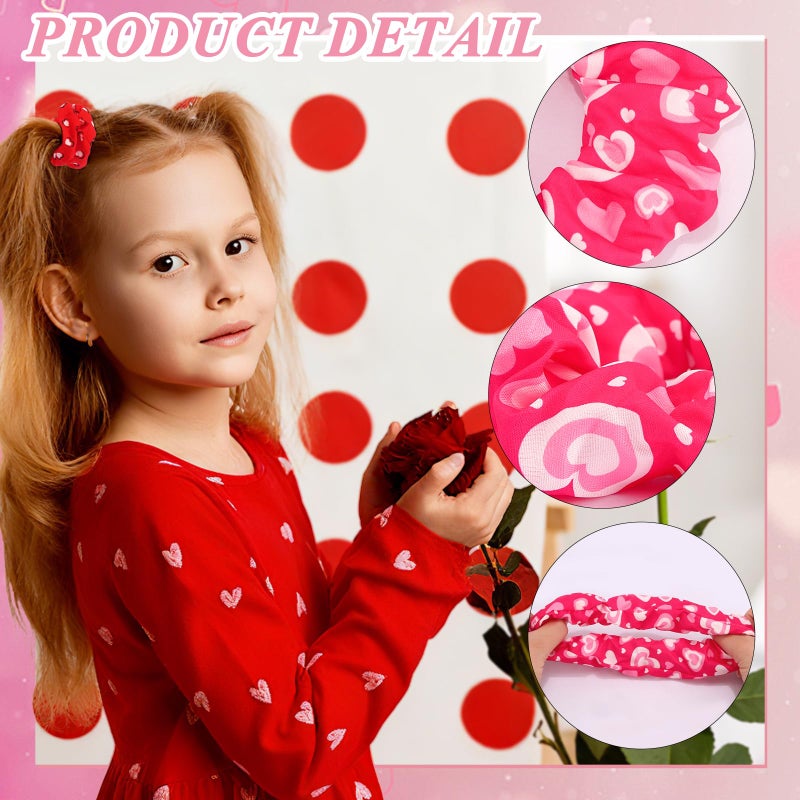 KICOSY 12Pack Valentine's Day Scrunchies Gift Set - Heart & Pink/Red Hair Accessories for Galentines Party, Classroom Exchanges & Gifting - Image 4