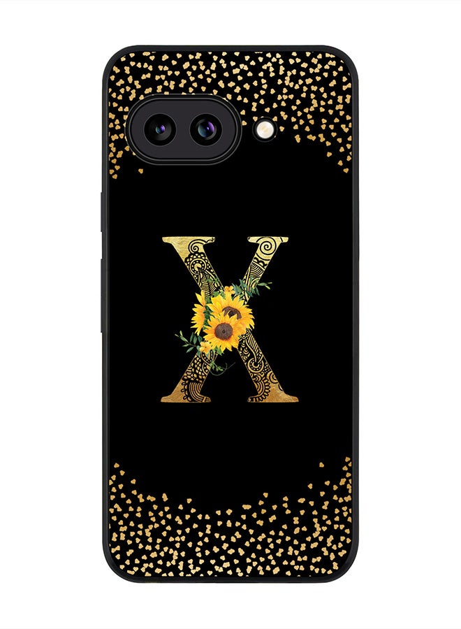 Stylizedd For Google Pixel 9a Case,Slim fit Camera Protection, Shockproof Thin Phone cover  - Custom Floral Monogram - X ( Black )