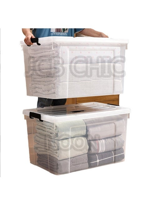 Transparent Storage Box 70L With Lockable Lid and Wheels，Clear Plastic Organizer，Transparent Box For Storing Clothes, Toys, Tools,  Office/Kitchen Supplies, Arts Crafts（1pcs)