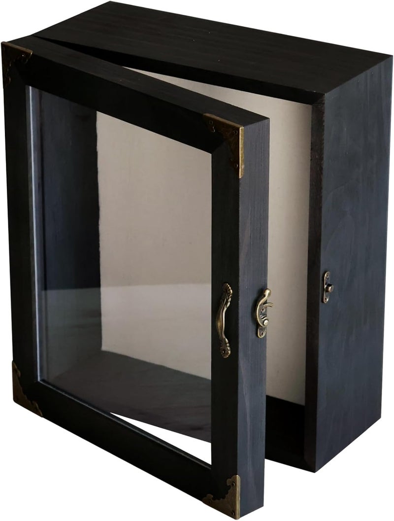 KAASTHAA Shadow Box Frame 11x13, Depth 5in Shadow Boxes Display Cases, Acrylic Door, Rustic Burnt Wood, Vintage Metal Accents, Hinged Door, Metal Handle and Latch, Linen Back - Image 2