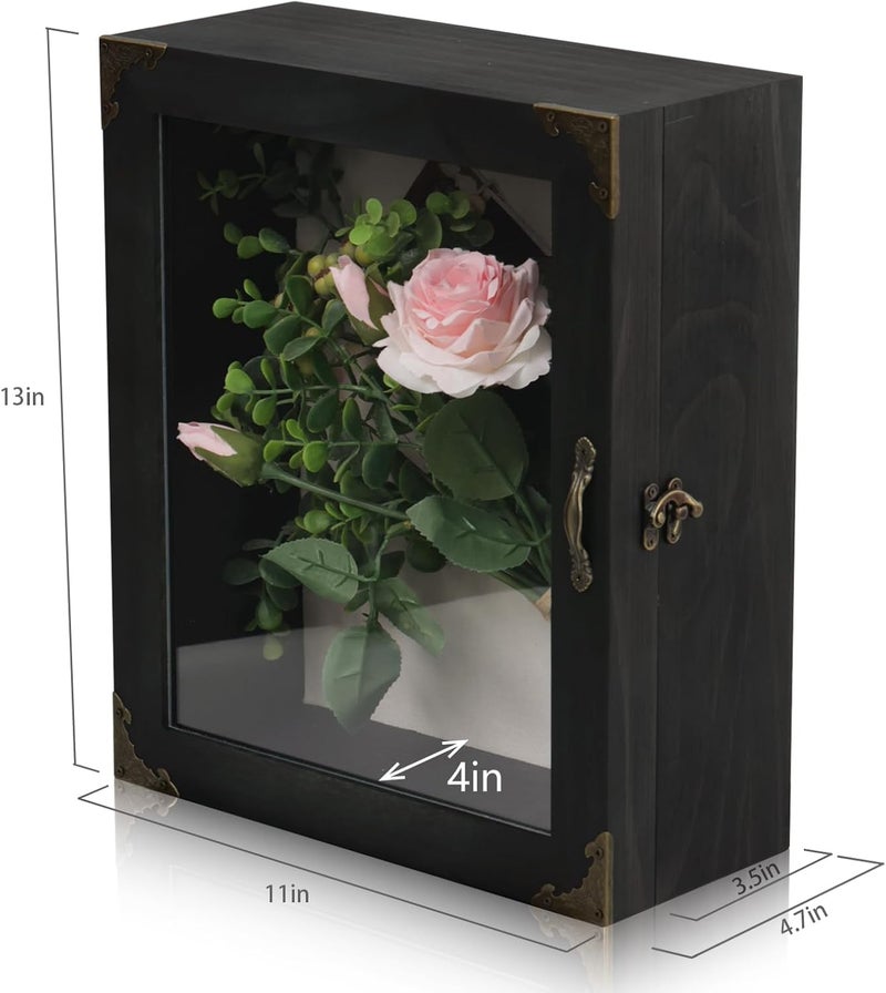 KAASTHAA Shadow Box Frame 11x13, Depth 5in Shadow Boxes Display Cases, Acrylic Door, Rustic Burnt Wood, Vintage Metal Accents, Hinged Door, Metal Handle and Latch, Linen Back - Image 4