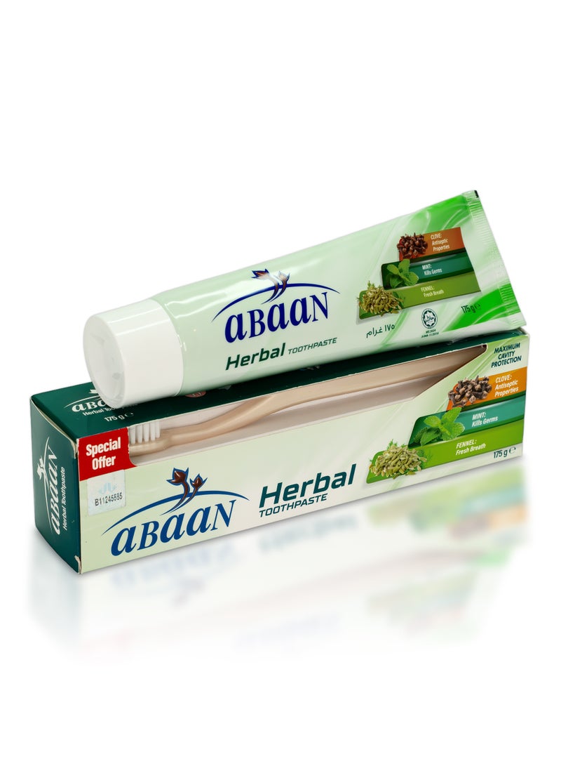 ABAAN Herbal 175g Toothpaste with Maximum Cavity Protection, Strengthens Tooth, Freshens Breath, Oral Care, 1 Concord Toothbrush is Free - Image 1