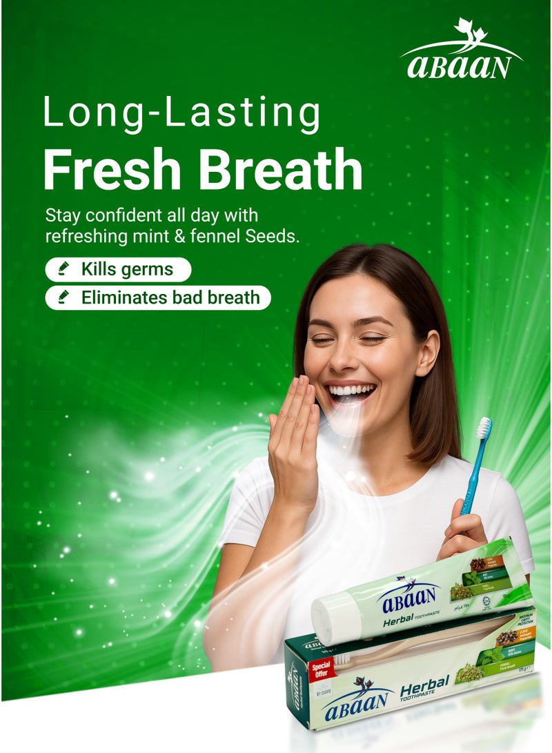 ABAAN Herbal 175g Toothpaste with Maximum Cavity Protection, Strengthens Tooth, Freshens Breath, Oral Care, 1 Concord Toothbrush is Free - Image 4