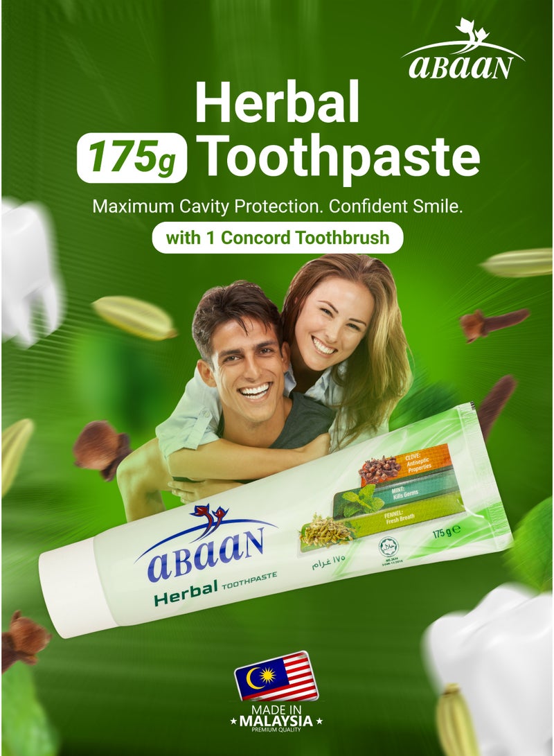 ABAAN Herbal 175g Toothpaste with Maximum Cavity Protection, Strengthens Tooth, Freshens Breath, Oral Care, 1 Concord Toothbrush is Free - Image 2