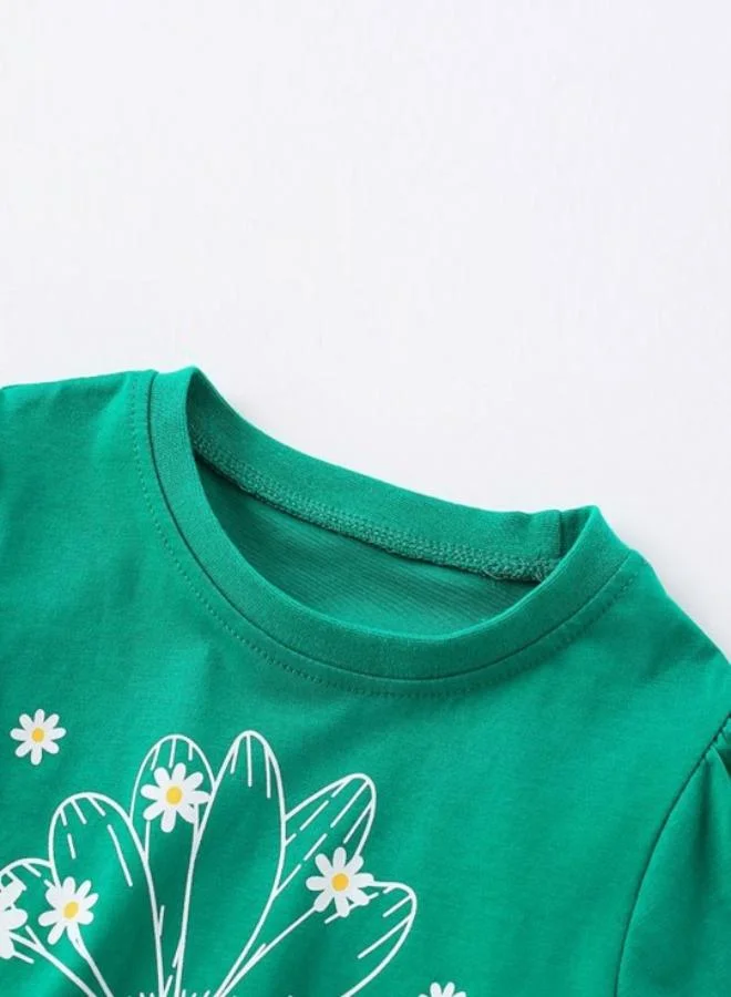YUNIQEE Green Printed Short Sleeve Crew Neck T-Shirt
