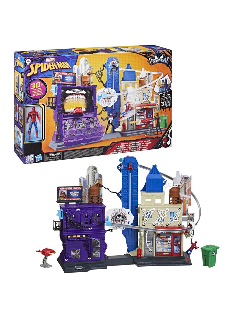 SPIDERMAN Marvel Spider-Man VenomVersus Web Slinging City Playset with 4-Inch (10 CM) Action Figure & Accessories, 30+ Features, Super Hero Toys & Playsets, 4+ - Image 1