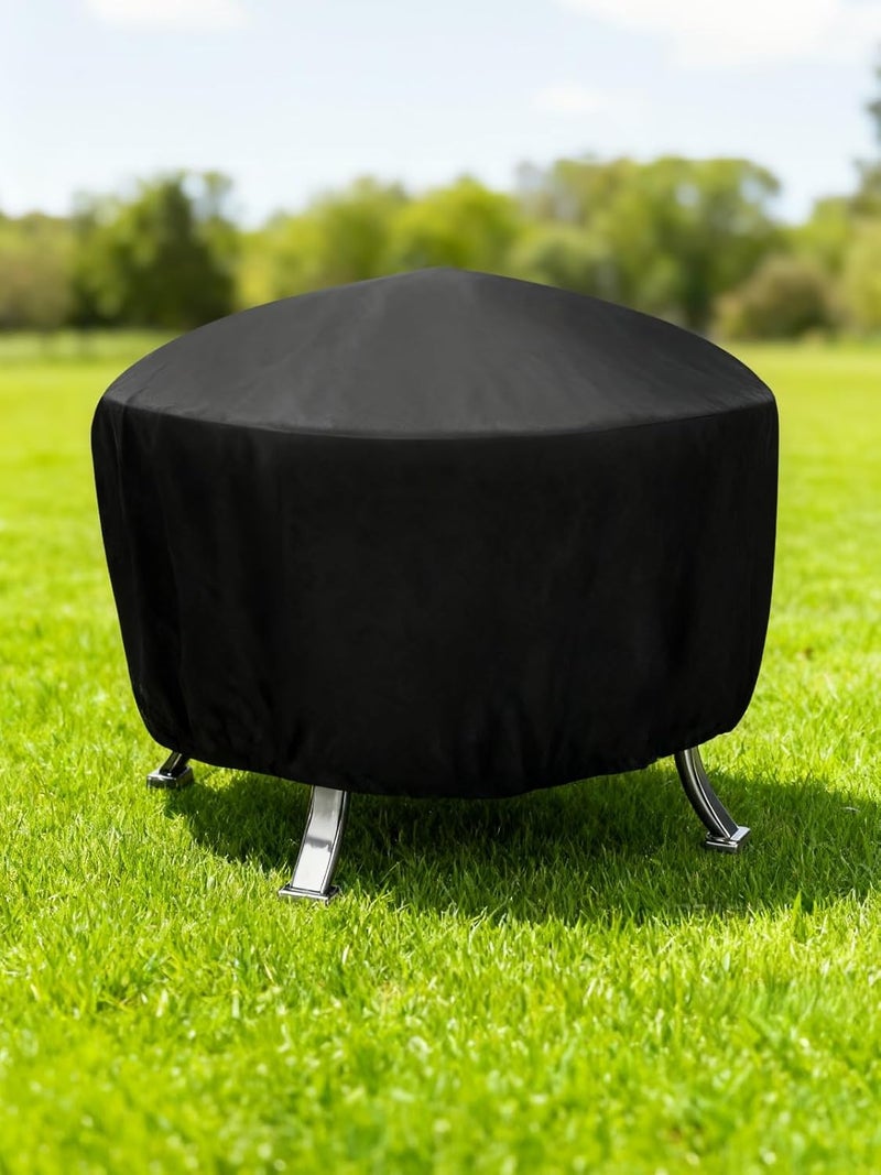 32 Inch Fire Pit Cover, Round Patio Fireplace Cover, Weather Resistant Oxford Fabric, Black Protective Cover - Image 1