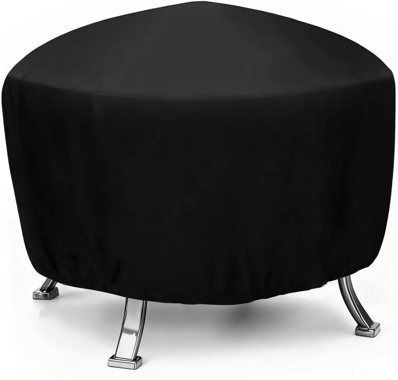 32 Inch Fire Pit Cover, Round Patio Fireplace Cover, Weather Resistant Oxford Fabric, Black Protective Cover - Image 3