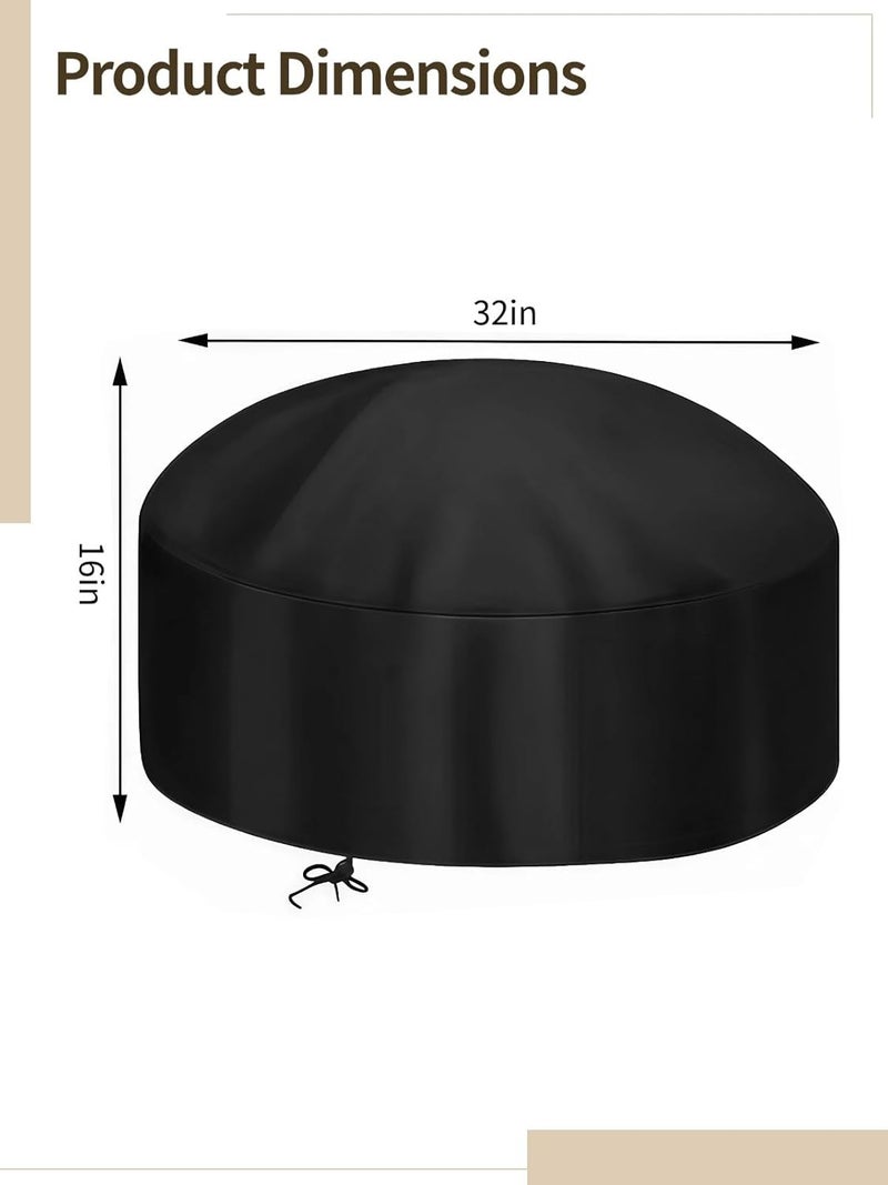 32 Inch Fire Pit Cover, Round Patio Fireplace Cover, Weather Resistant Oxford Fabric, Black Protective Cover - Image 4