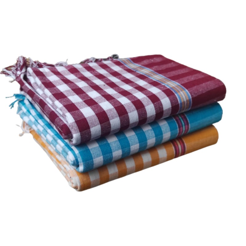 VUNNAVA Handloom 100% Pure Cotton Towels Small Size 26/52Inch(66/132cm) 2/4feet Heavy Quality (Pack of 3) - Design 2 - Image 1