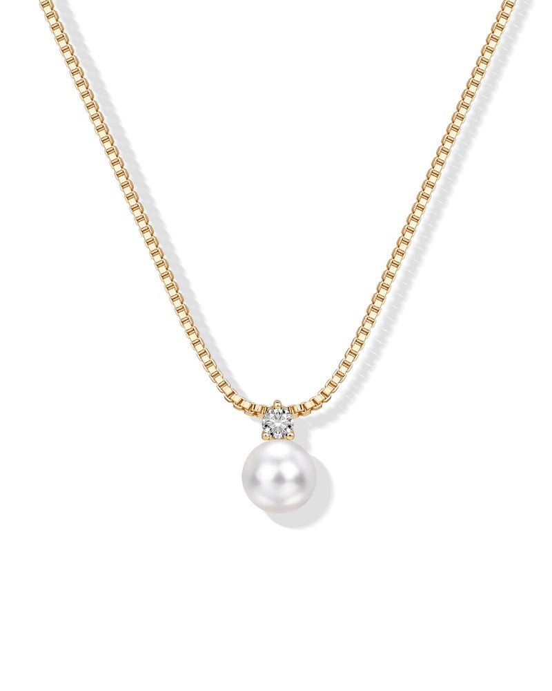 PAVOI 14K Yellow Gold Plated Pearl Pendant Necklaces for Women - Dainty Pearl Necklace Drop with Cubic Zirconia - Simple Wedding Jewelry for Brides & Bridesmaids - Image 1