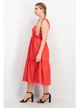 French Connection Women Sleeveless Shirred Flirts Sun Midi Dress, Red  - Image 2