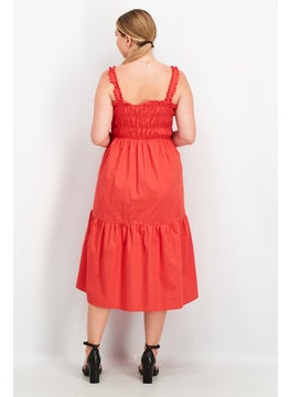 French Connection Women Sleeveless Shirred Flirts Sun Midi Dress, Red  - Image 3