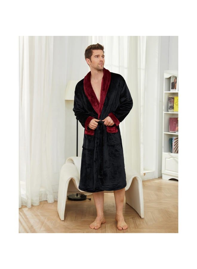 U2SKIIN Mens Fleece Robe Plush Collar Shawl Bathrobe, Black/Dark Red, XXL-3XL - Image 3