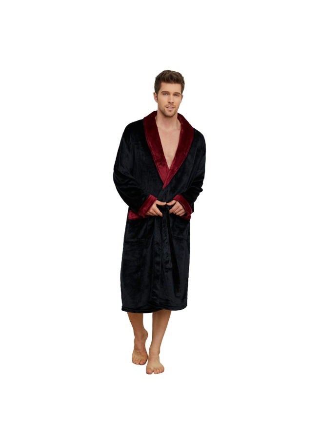 U2SKIIN Mens Fleece Robe Plush Collar Shawl Bathrobe, Black/Dark Red, XXL-3XL - Image 1