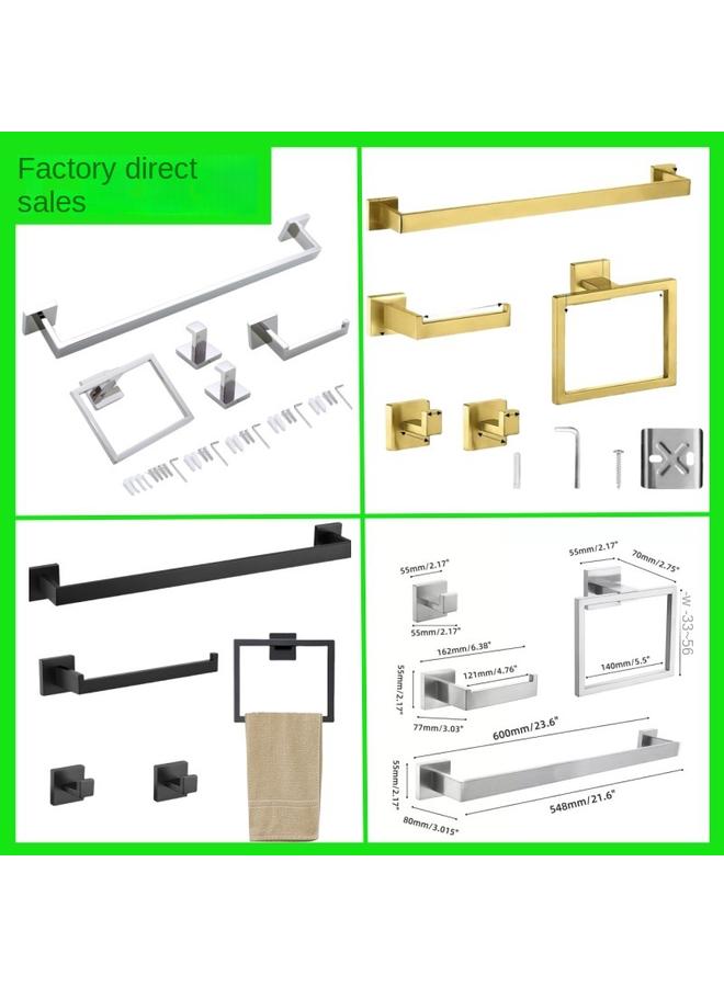 Bluejw Square Tube Five Pieces Suit Stainless Steel Towel Bar Towel Ring Tissue Holder Hook Bathroom Bathroom Bathroom Pendant In Stock - Image 2