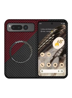 SYOSI Magnetic Case for Google Pixel Fold, Aramid Fiber Case Compatible with MagSafe Wireless Charging Anti-Scratch Shockproof Slim & Light Phone Case for Pixel Fold (Black, Red)