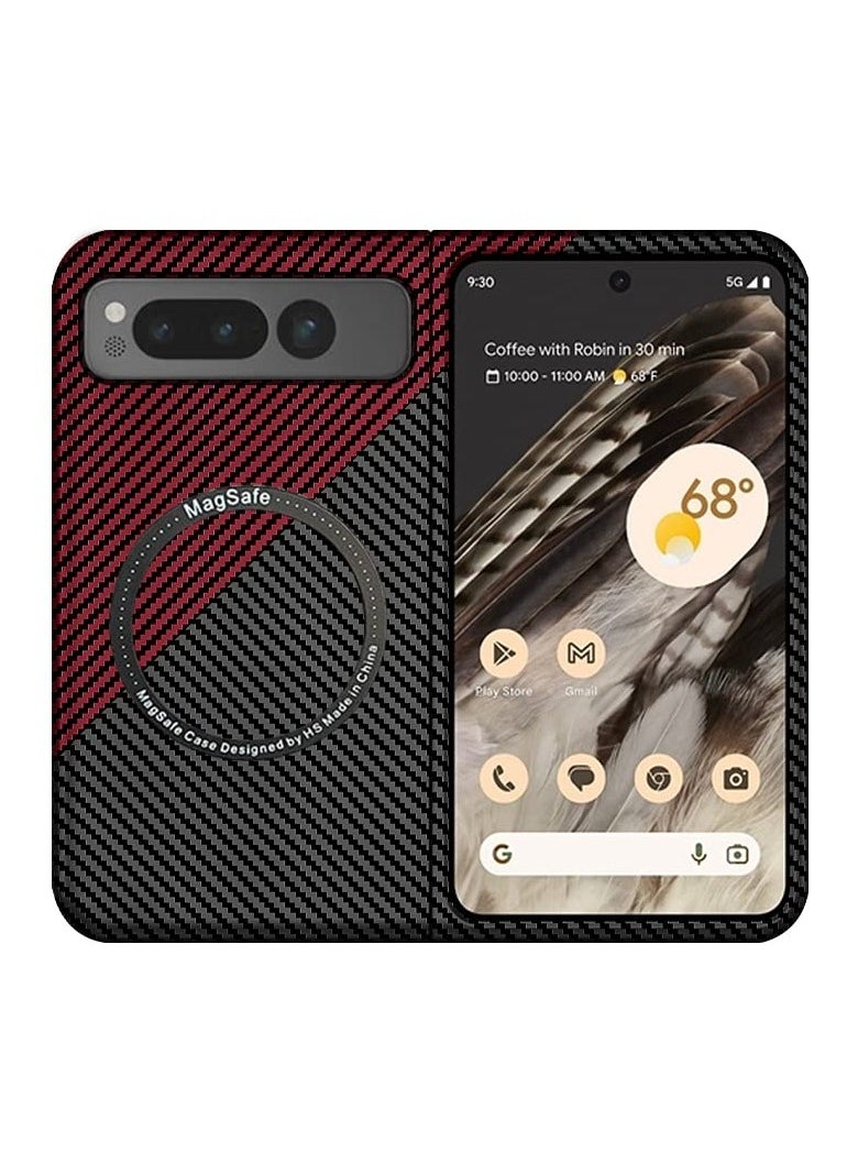 SYOSI - SYOSI Magnetic Case for Google Pixel Fold, Aramid Fiber Case Compatible with MagSafe Wireless Charging Anti-Scratch Shockproof Slim & Light Phone Case for Pixel Fold (Black, Red) - Image 1