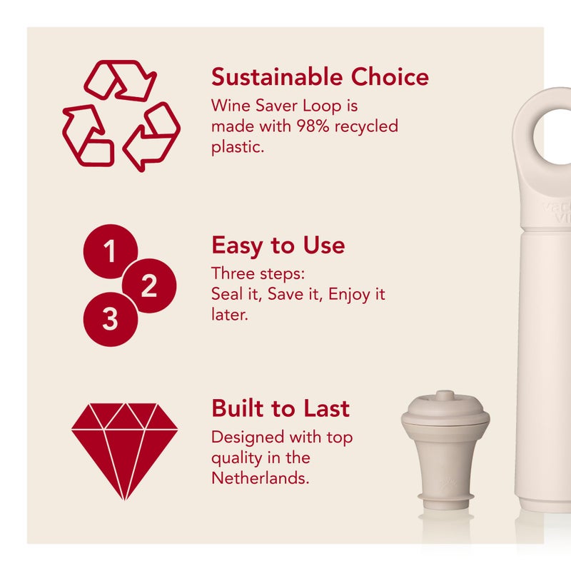 Vacu Vin Wine Saver Loop â€“ Made in the Netherlands â€“ Premium Vacuum Pump with Stopper â€“ Airtight Seal Preserves Opened Wine Bottles up to 10 Days â€“ Elegant & Durable â€“ Sand - Image 4