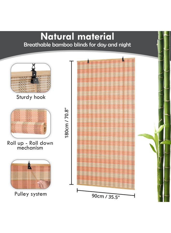 ABOUT SPACE Bamboo Curtains - W 3 ft x H 6 ft - Rope Mechanism Roll Up Down Bamboo Shade for Sunlight, Dust Protection Window Chick Blinds for Balcony, Restaurant, Hotel, Dhaba, Resort - Salmon - Image 2