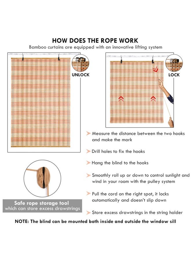ABOUT SPACE Bamboo Curtains - W 3 ft x H 6 ft - Rope Mechanism Roll Up Down Bamboo Shade for Sunlight, Dust Protection Window Chick Blinds for Balcony, Restaurant, Hotel, Dhaba, Resort - Salmon - Image 3