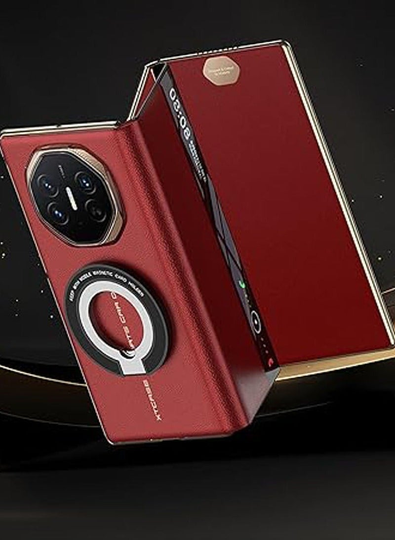 Flap Leather Case Compatible with Huawei Mate XT Ultimate Design, [Compatible Mag-Safe][Clear View Window] Foldable Ring Stand Phone for - Image 2