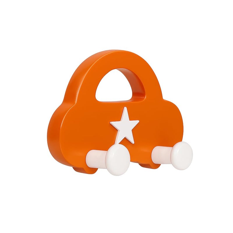 FLY FROG Wooden Decorative Fun Wall Hooks for Kids Room Décor | Decorate Nursery & Playroom Wall Mounted Hooks | Thoughtful Return Gift and Birthday Gifting Option (Car_Orange) - Image 1