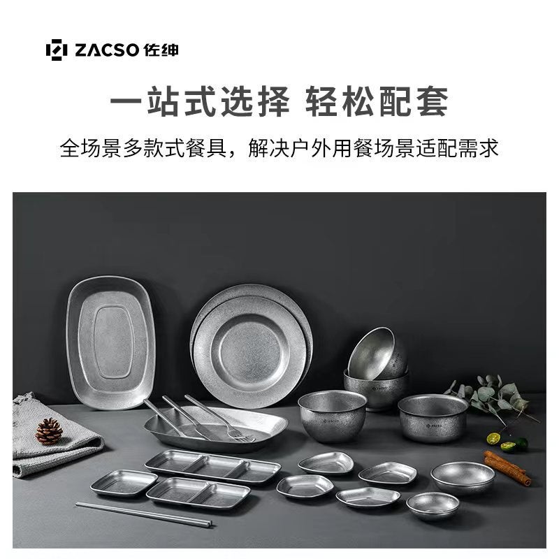 304 Stainless Steel Distressed Retro Style Tableware Industrial Style Bowl Plate Fork Spoon Chopsticks Snowflake Gray Outdoor Set - Image 5