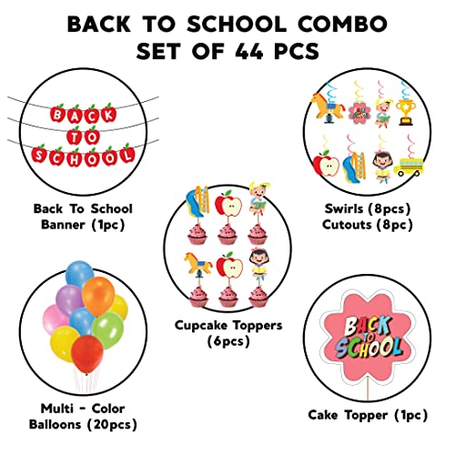 Festiko®Back to School and School Party Decoration Set (44 pcs), Back to School Party Supplies Combo(Banner,Swirls,Cake Toppers,Cup Cake Toppers & Balloons) - Image 2