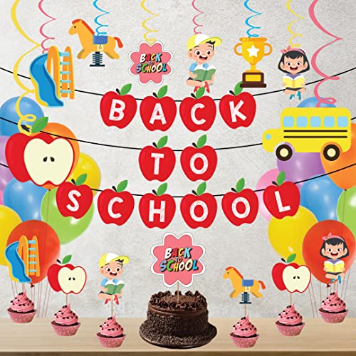 Festiko®Back to School and School Party Decoration Set (44 pcs), Back to School Party Supplies Combo(Banner,Swirls,Cake Toppers,Cup Cake Toppers & Balloons) - Image 1