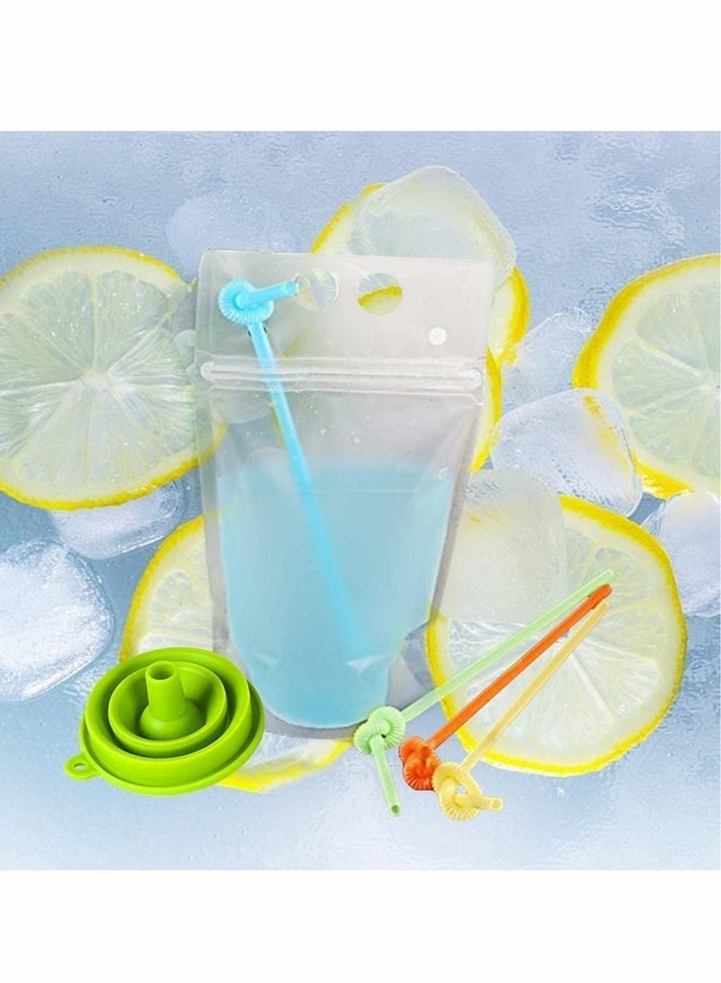 SYOSI 50 Pcs Drink Pouches with Straws Stand Up Hand Held Translucent Reclosable Heat Proof Plastic Zipper Juice Bags - 9.06" x 5.12"/17 Oz  - Image 4